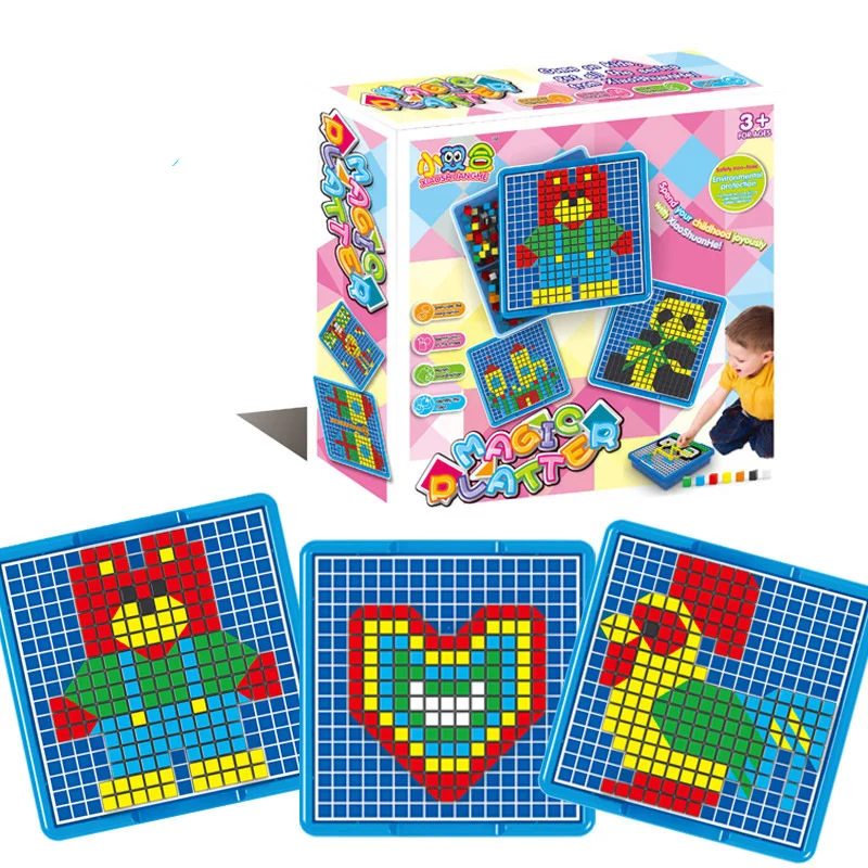

New DIY Magic platter Mushroom Nails Jigsaw Puzzle Game Creative Mosaic Pegboard Educational Toys basket Pegboard sets baby toy