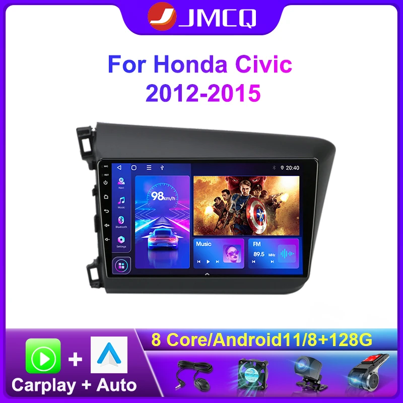 

JMCQ 9" 4G Carplay Android 11.0 Car Radio Multimedia Video Player Navigation GPS For Honda Civic 2012-2015 Head Unit DSP 2din