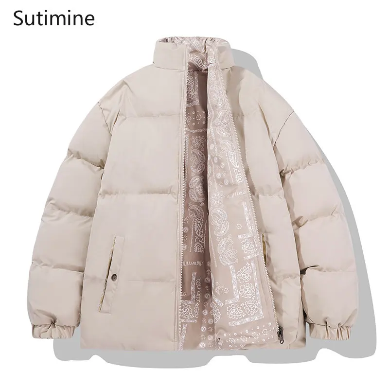 Coat Men Winter Casual Pockets Loose Korean Warm Stand Collar Cotton Jacket Thickened Cotton Padded Jacket Male Zipper Coats Men