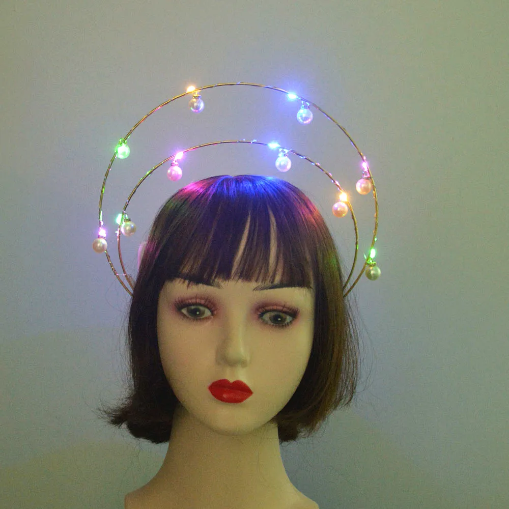 Светящаяся повязка на голову со светодиодами Корона богини ангел с золотым