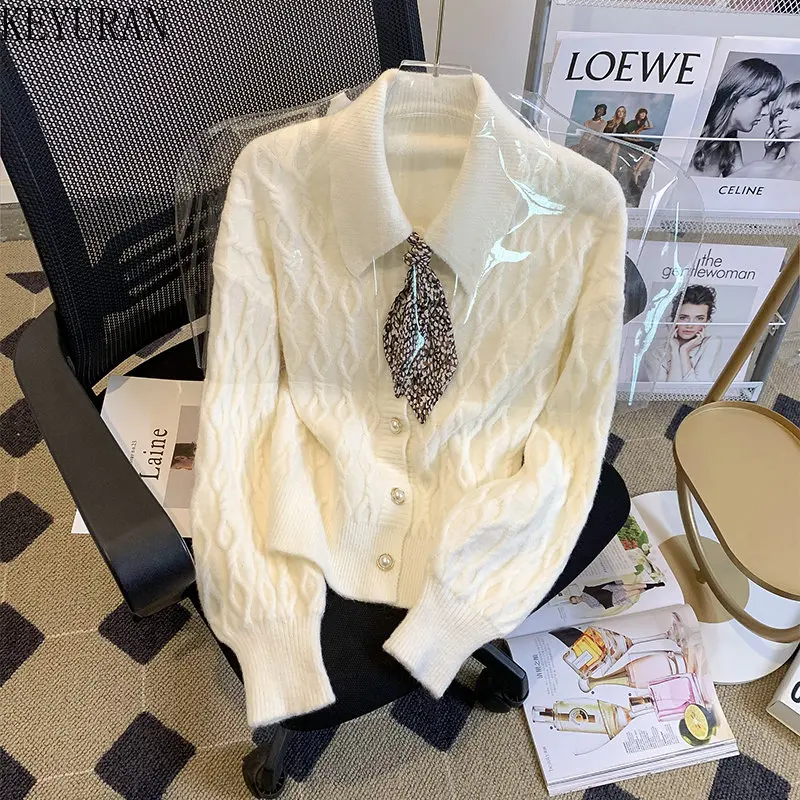 

Женский вязаный кардиган с воротником «Питер Пэн», с длинным рукавом