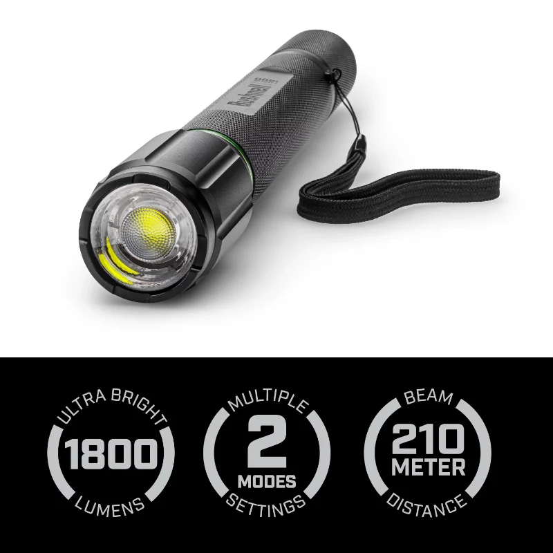 

Bushnell 1800 Lumen Rechargeable Focusing Flashlight - IPX8 Waterproof, Black & Green