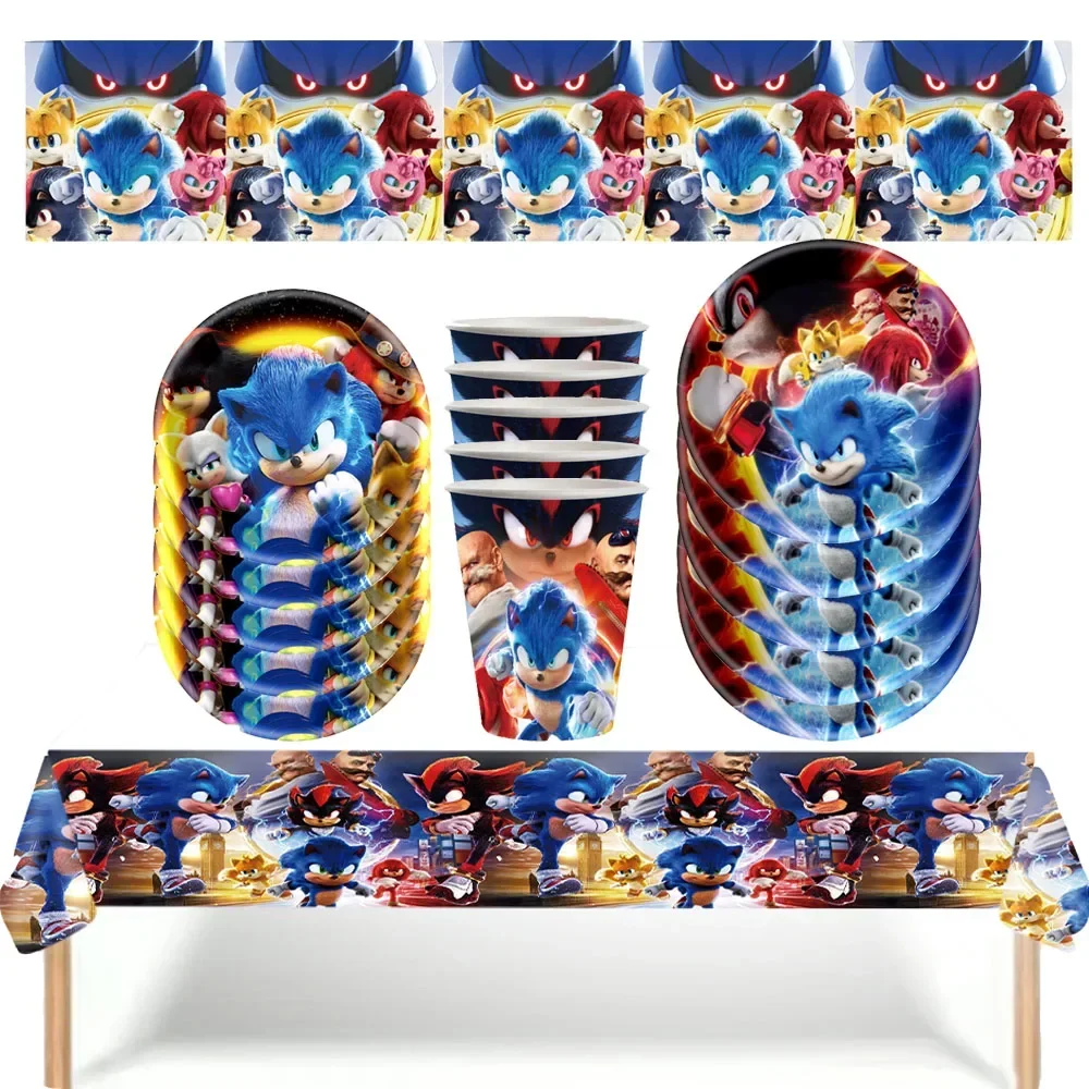 Новые принадлежности для вечеринок Sonic 3, набор бумажной посуды для дня рождения для мальчиков, бумажная тарелка, чашки, салфетки, украшения для детского душа (art.: 3920d2cd5570a) - 3920d2cd5570a