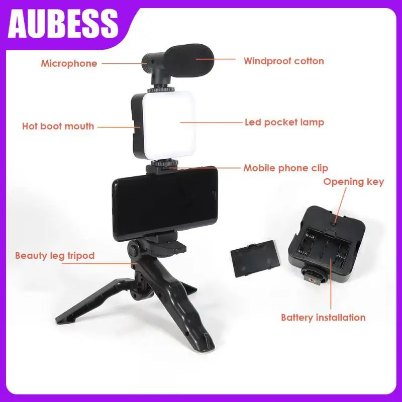 

Cell Phone Tripod Smartphone Video Kit Cell Phone Tripod Led Fill Light Handheld Mini Photography Conference Light Phone Holder