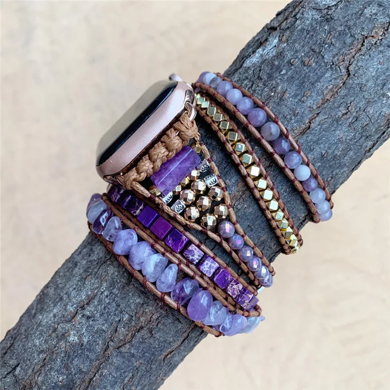 

Quartz Band For Apple watch 44 40 mm Color vintage hand-woven Bohemia bracelet Jewelry Strap For iwatch series 7 654321