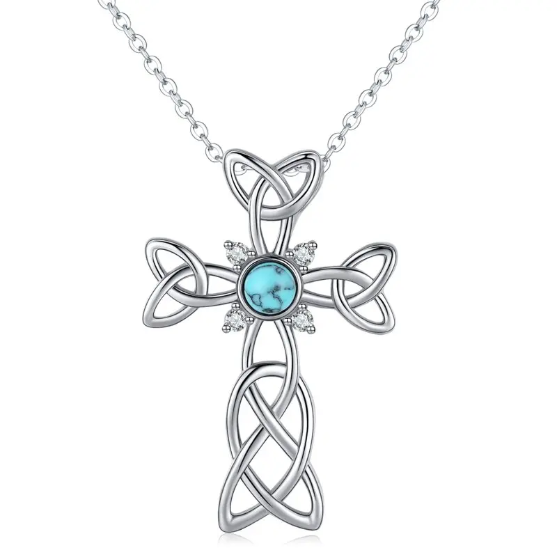 

Cross Necklace 925 Sterling Silver Turquoise Celtic Knot Cross Pendant Necklace Celtic Jewelry Cross Jewelry Gifts for Women Gir
