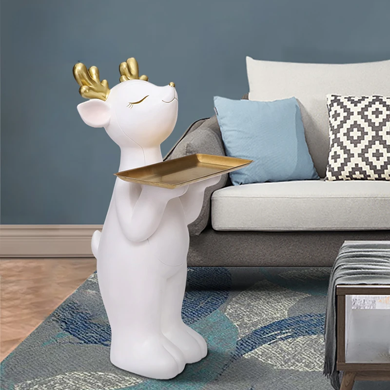 

New Design Fawn Floor Ornaments with Tray Home Decoration