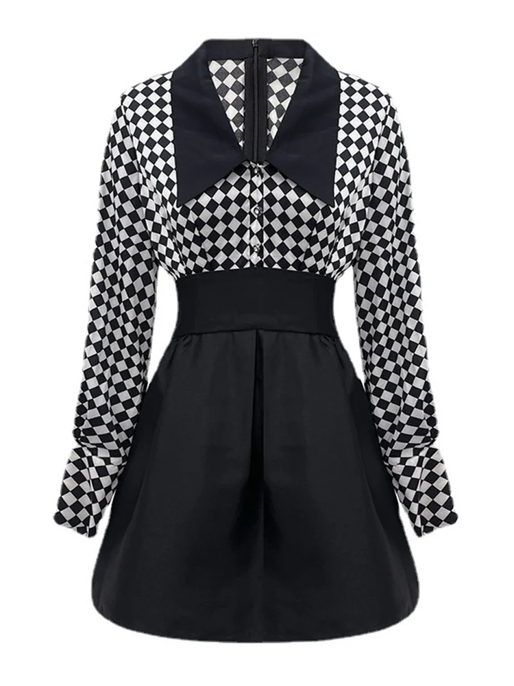 

Новинка 2023, модное осенне-зимнее женское платье в клетку из двух частей, повседневное французское винтажное приталенное платье с воротнико...