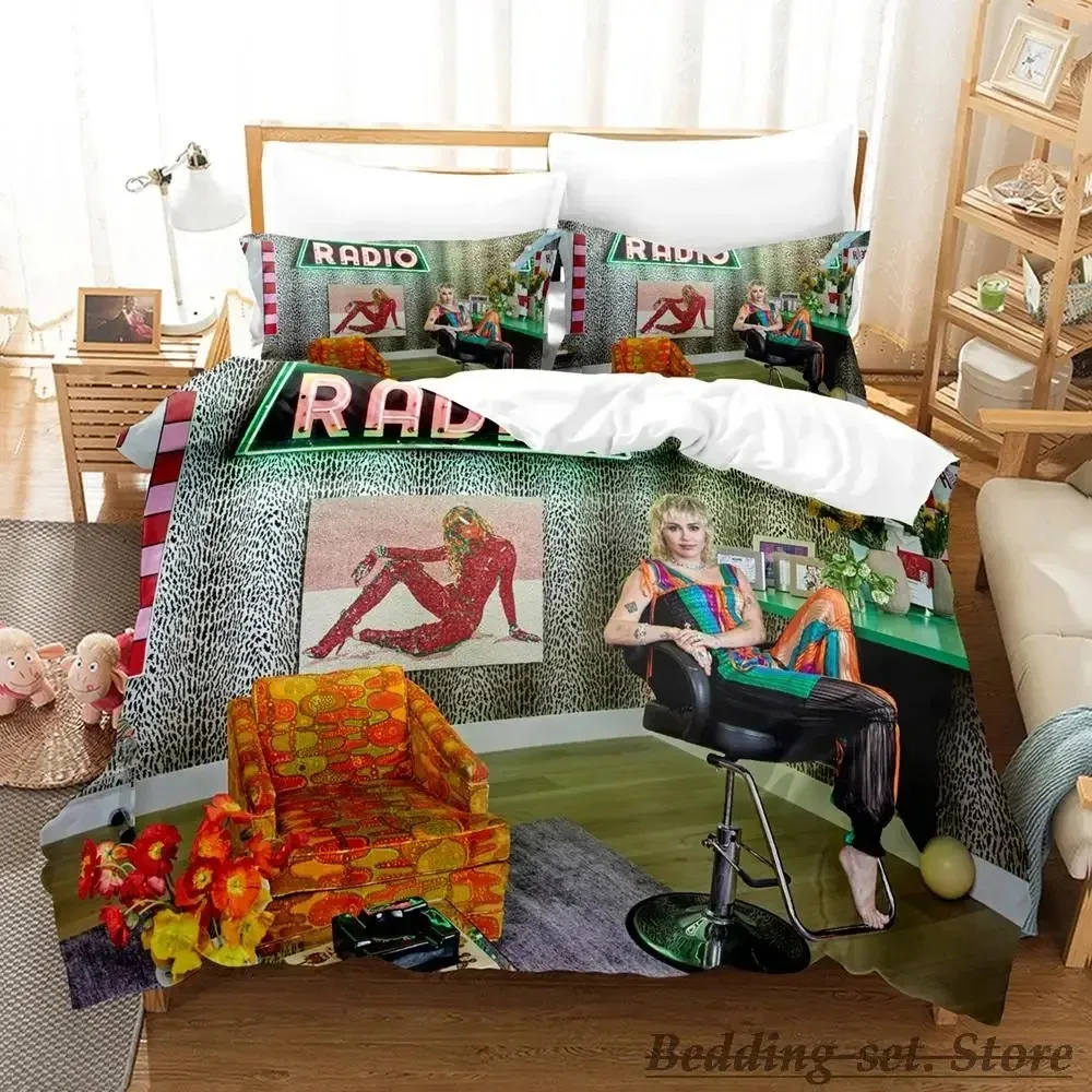 2023 Miley Cyrus Bedding Set Single Twin Full Queen King Size Bed Aldult Kid Bedroom Duvetcover Sets Anime parure de lit
