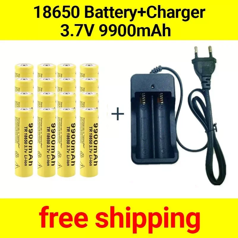

NEW 18650 Battery Rechargeable Battery 3.7V 18650 9900mAh Capacity Li-ion Rechargeable Battery For Flashlight Torch Battery+Char