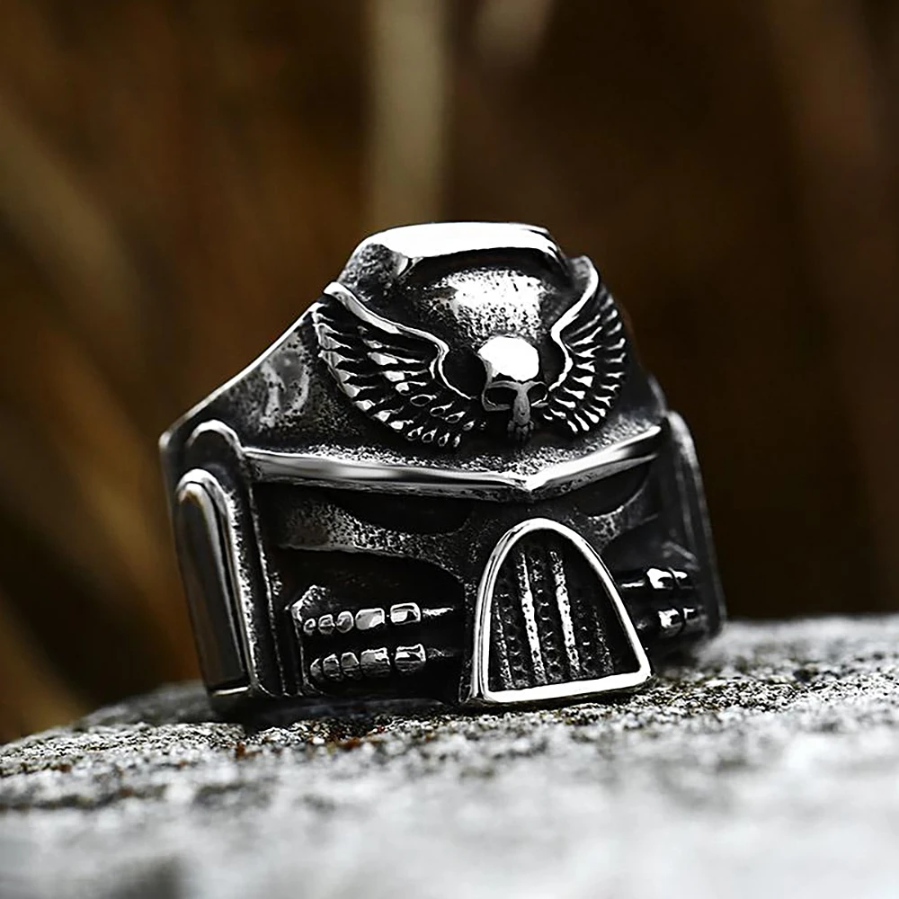 

Unique Vintage 316L Stainless Steel Heavy Skull Mask Ring For Men Women Punk Biker Fashion Amulet Jewelry Gifts Wholesale