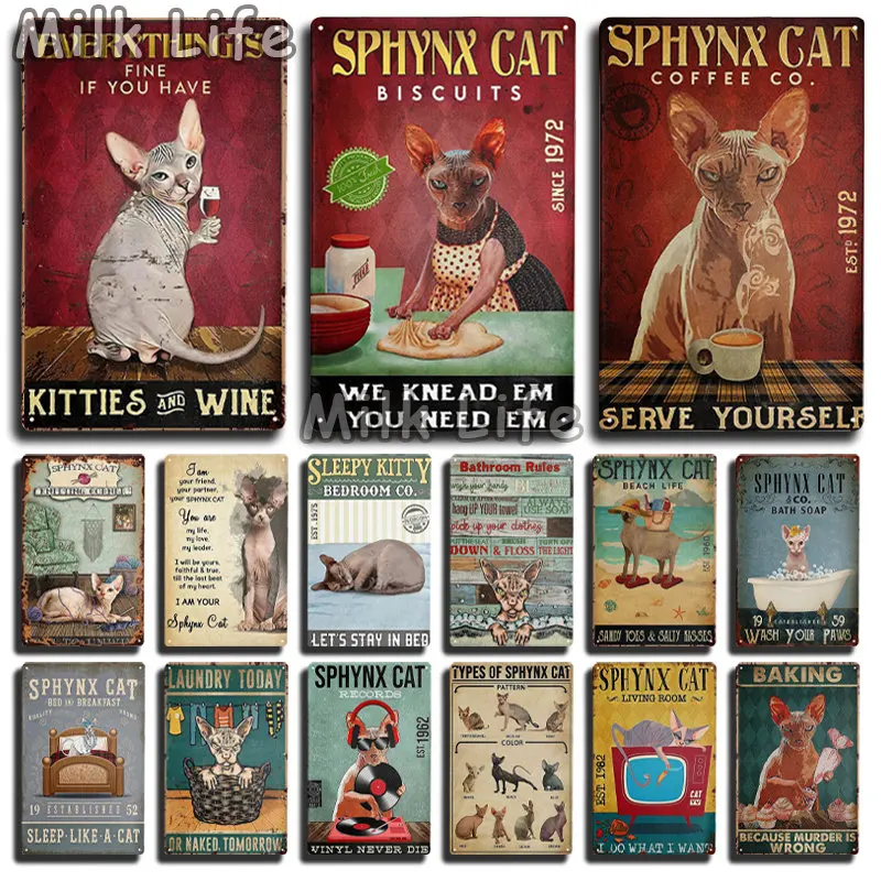 Sphynx Cat-your Butt Napkins My Lady Vertical Poster Home Decor Wall Art Print Poster for Birthday,retro Metal Tin Sign Plates