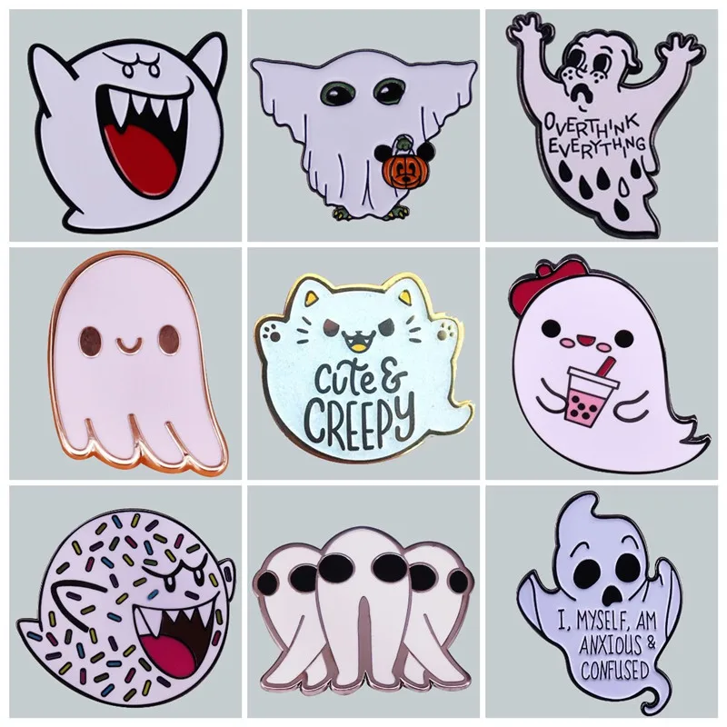 

Cute Boo Ghost Halloween Enamel Brooch Pin Brooches Lapel Pins Alloy Metal Badge Denim Jacket Jewelry Accessories