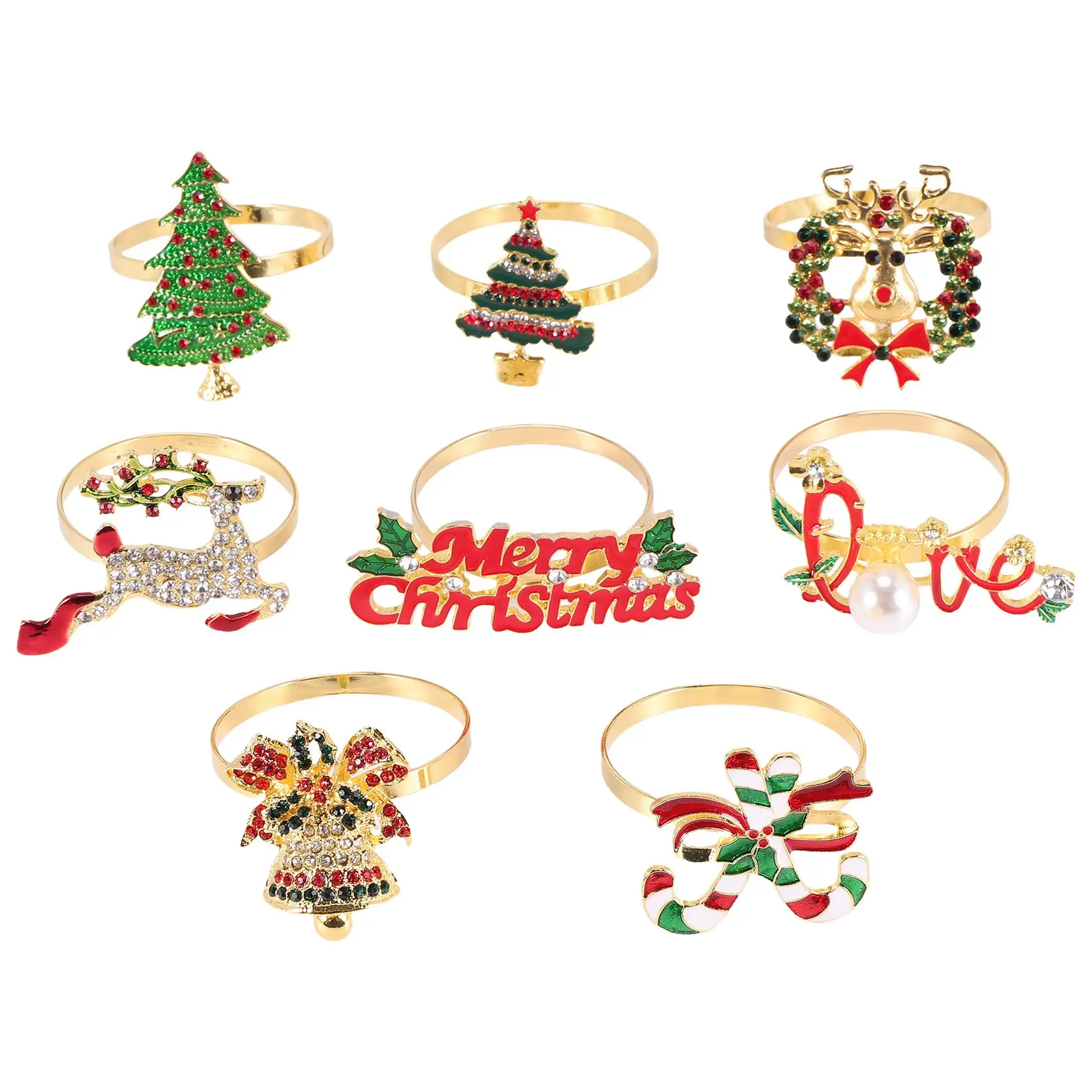 

Рождественские кольца для салфеток-набор из 8 держателей для салфеток, кольца для праздника, Рождественское украшение для стола, Пряжка для ...