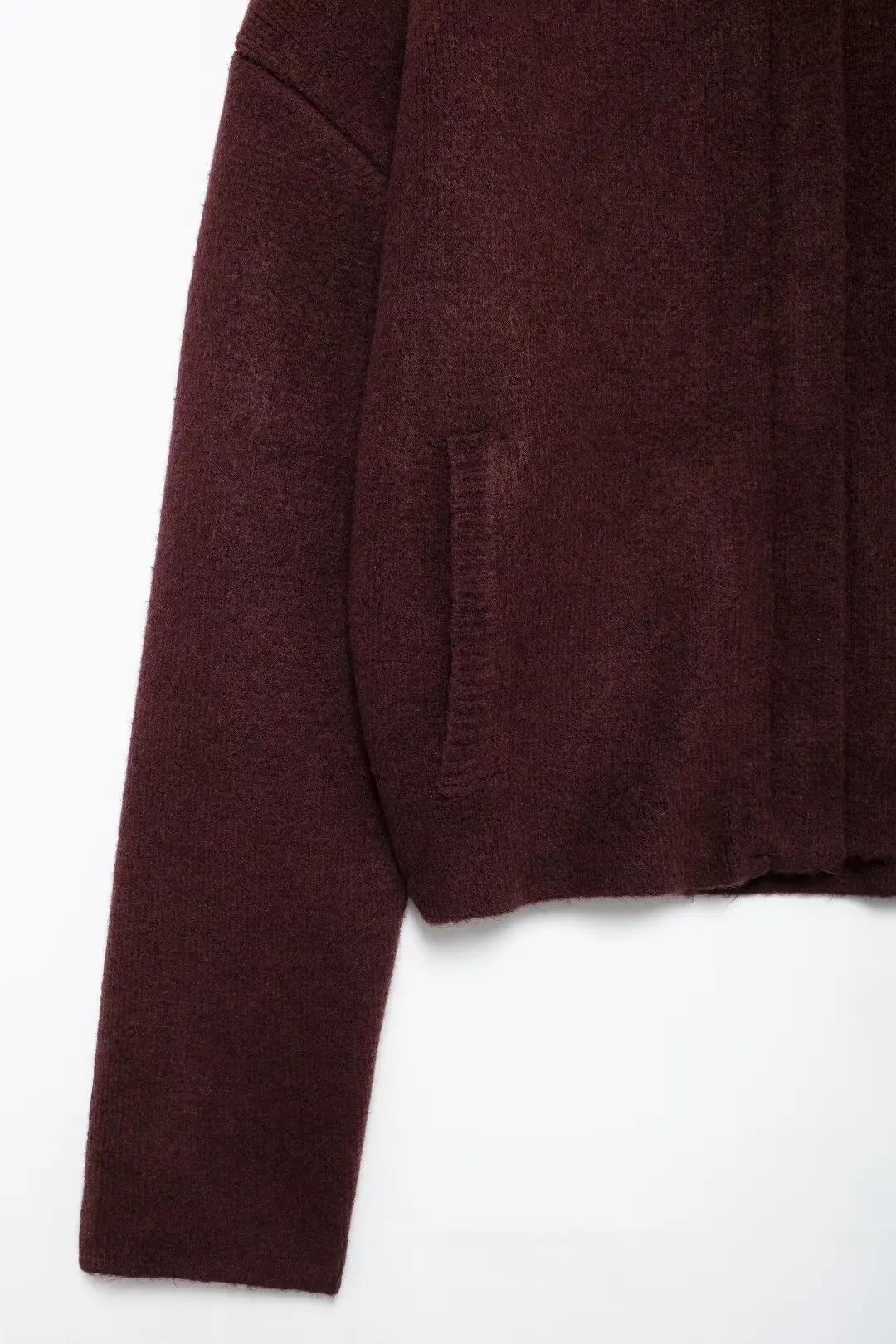 Женская винтажная трикотажная куртка TRAFZA бордовая на молнии с отложным