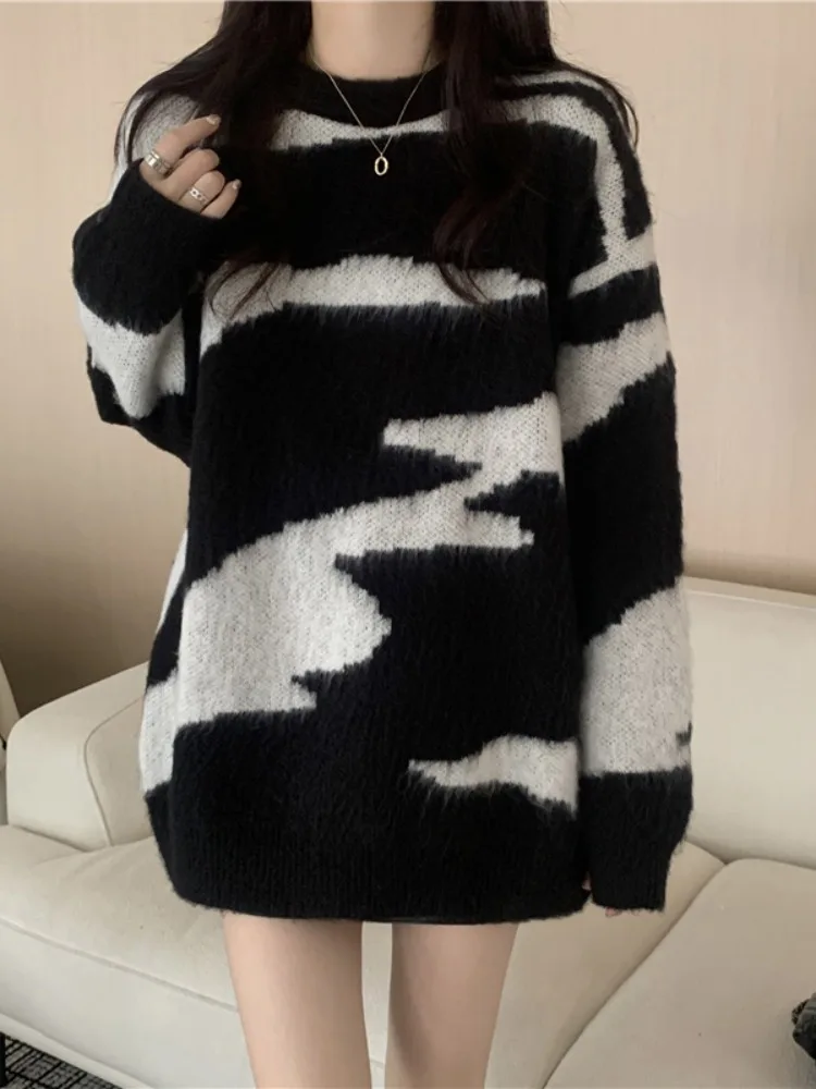 Свободный утолщенный свитер Idle Sle женская осенне-зимняя верхняя одежда в полоску