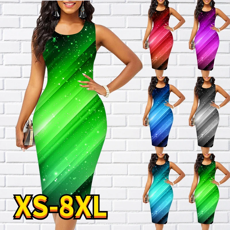 

Ladies Fashion Red Grey Sleeveless Gradient Print Dress Knee Length Dress Spring Summer Casual Everyday Straight Skirt 2022