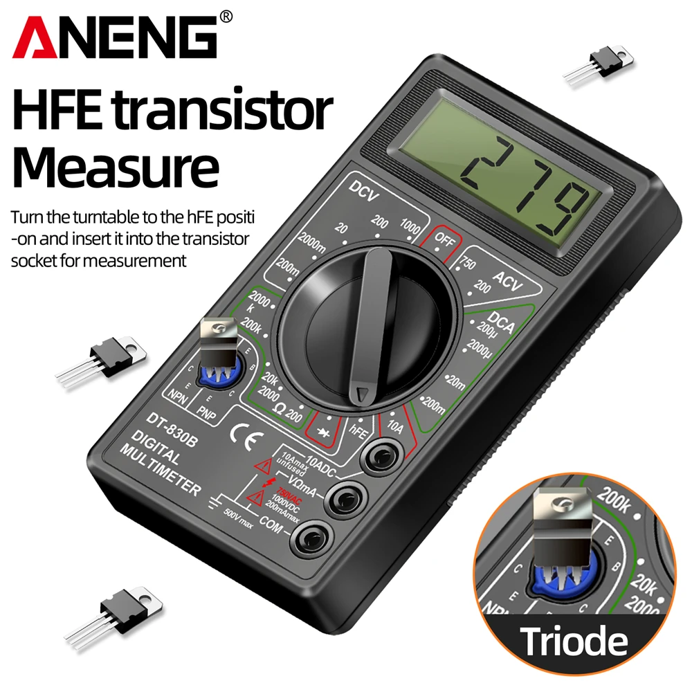 Фото Мультиметр ANENG Pro Kit DT830B+BT167 с тестером батарей, 1999 показаний, тест HFE/диодов, проверка батарей AA/AAA/9V, инструменты для дома и DIY №4