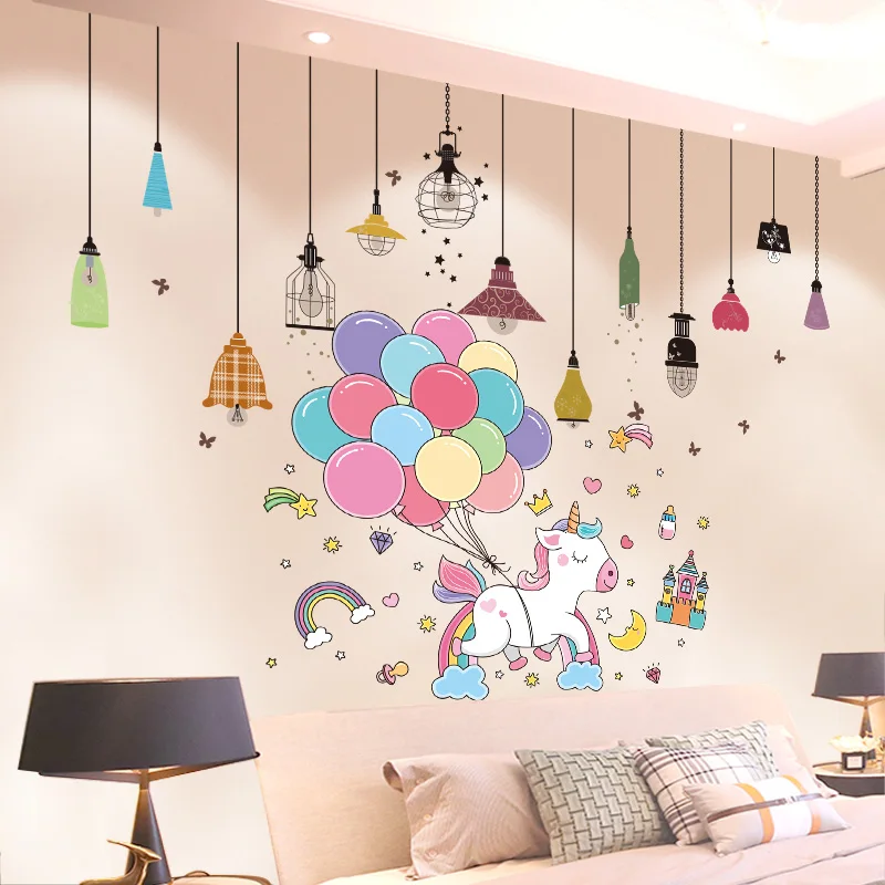 

[shijuekongjian] Chandeliers Lights Wall Stickers DIY Animal Balloons Mural Decals for Living Room Kids Bedroom Home Decoration
