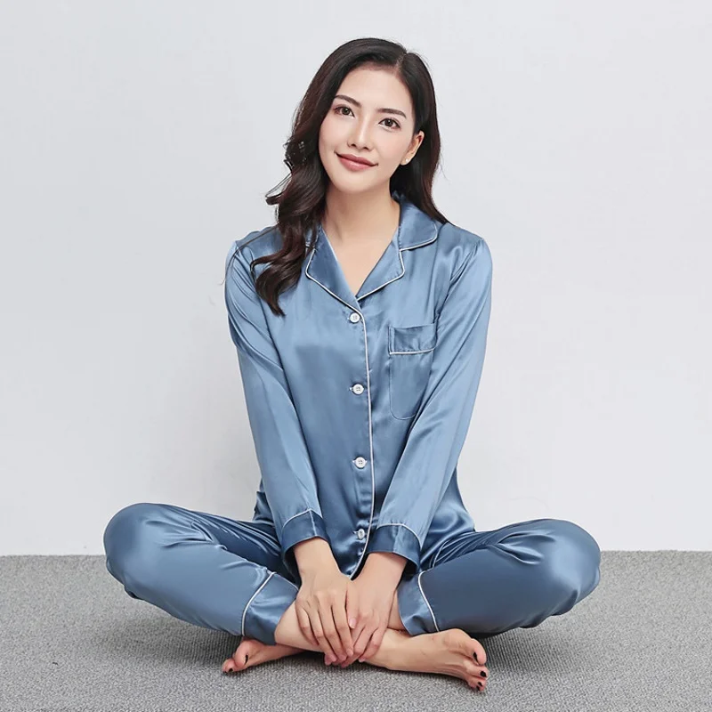 

100% Mulberry Silk 22 momme 30 momme thick Women Classical Pajama Set Top and Bottom Set Sleepwear Nightgown S M L XL 2XL LS101