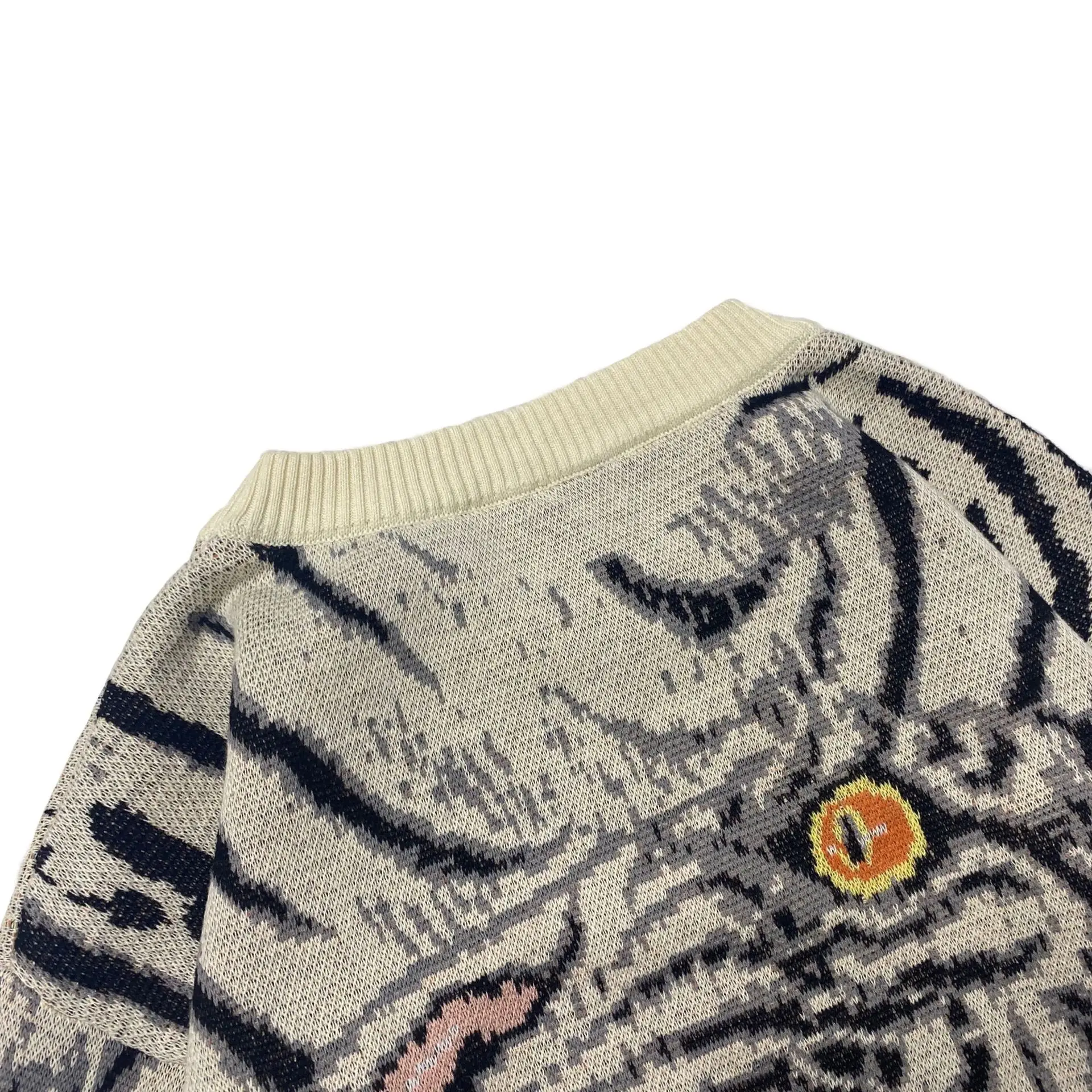 Kapital Vintage Men's Relaxed Casual Animal Print Knitting Pullover Jacquard Tiger Totem Round Neck Japanese Retro Sweater