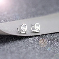 2pcs small heart knot stud earrings for women girls silver plated simple elegant earrings jewlery gift valentines day birthday