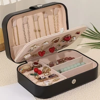 double layer travel jewelry organizer box storage case girl portable pu leather earring ring necklace jewellery case organizer