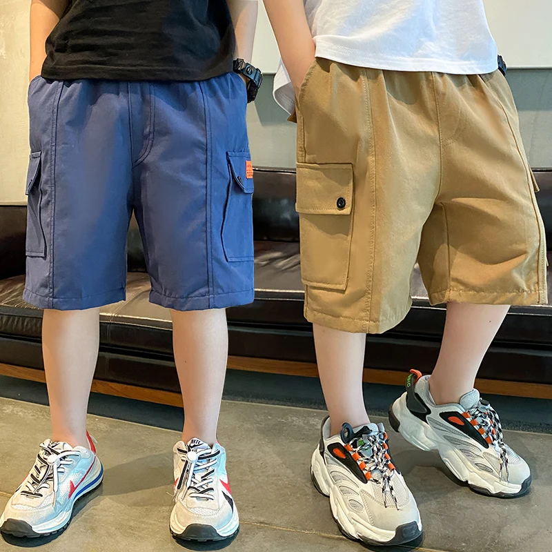 

Big Boys Shorts Children Casual Solid Elastic Boy Short Pants Summer Calf Length Kids Trousers Beach Short Teens Wide Leg Short