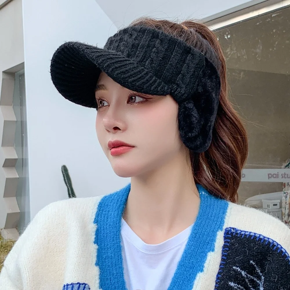

Golf Hat Female Autumn and Winter Wild Empty Top Hat Fashion Woolen Cap Ear Protection Winter Warm and Cold Knitted Hat