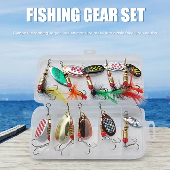 10pcs Rotating Spinner Fishing Lure Spoon Sequins Metal Hard Bait with Treble Hooks Wobblers Crankbaits  Trout Perch Pike 2