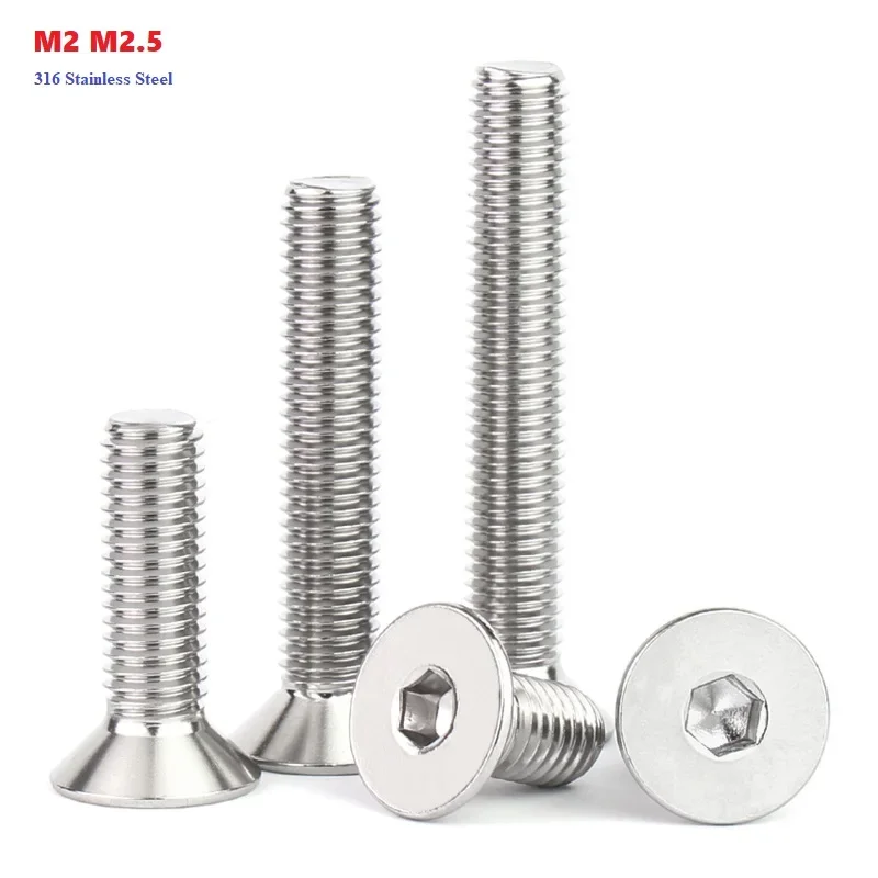 

M2 M2.5 винт с потайной плоской головкой и шестигранным углублением болтов 4-12 мм A4 Marine 316 нержавеющая сталь