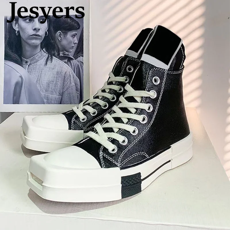 

Кроссовки женские холщовые с квадратным носком, высокие, на шнуровке, Повседневная Удобная дышащая обувь для скейта, модные парные туфли, ун...