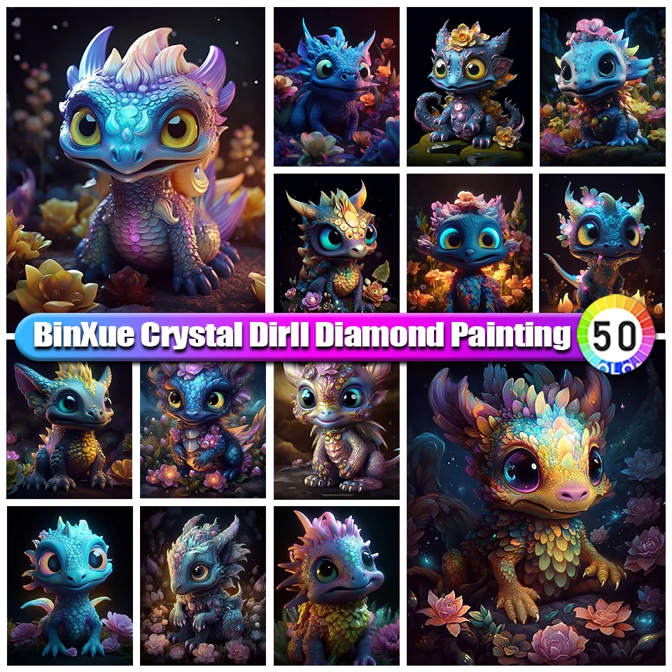 

BinXue мультфильм Животные 100% круглые кристаллы алмазная живопись искусство вышивки крестиком Дракон Единорог ручная работа мозаика