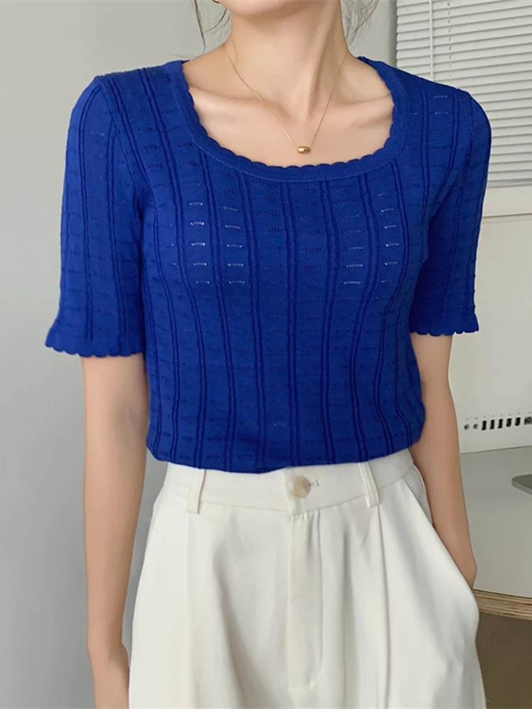 

Футболка женская тонкая трикотажная, винтажный облегающий топ с коротким рукавом, черный белый фиолетовый, лето 2022