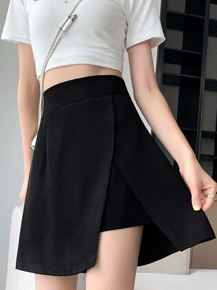 

Женская юбка с завышенной талией, черная короткая трапециевидная юбка с разрезом, модель XXXXL в Корейском стиле, 2022