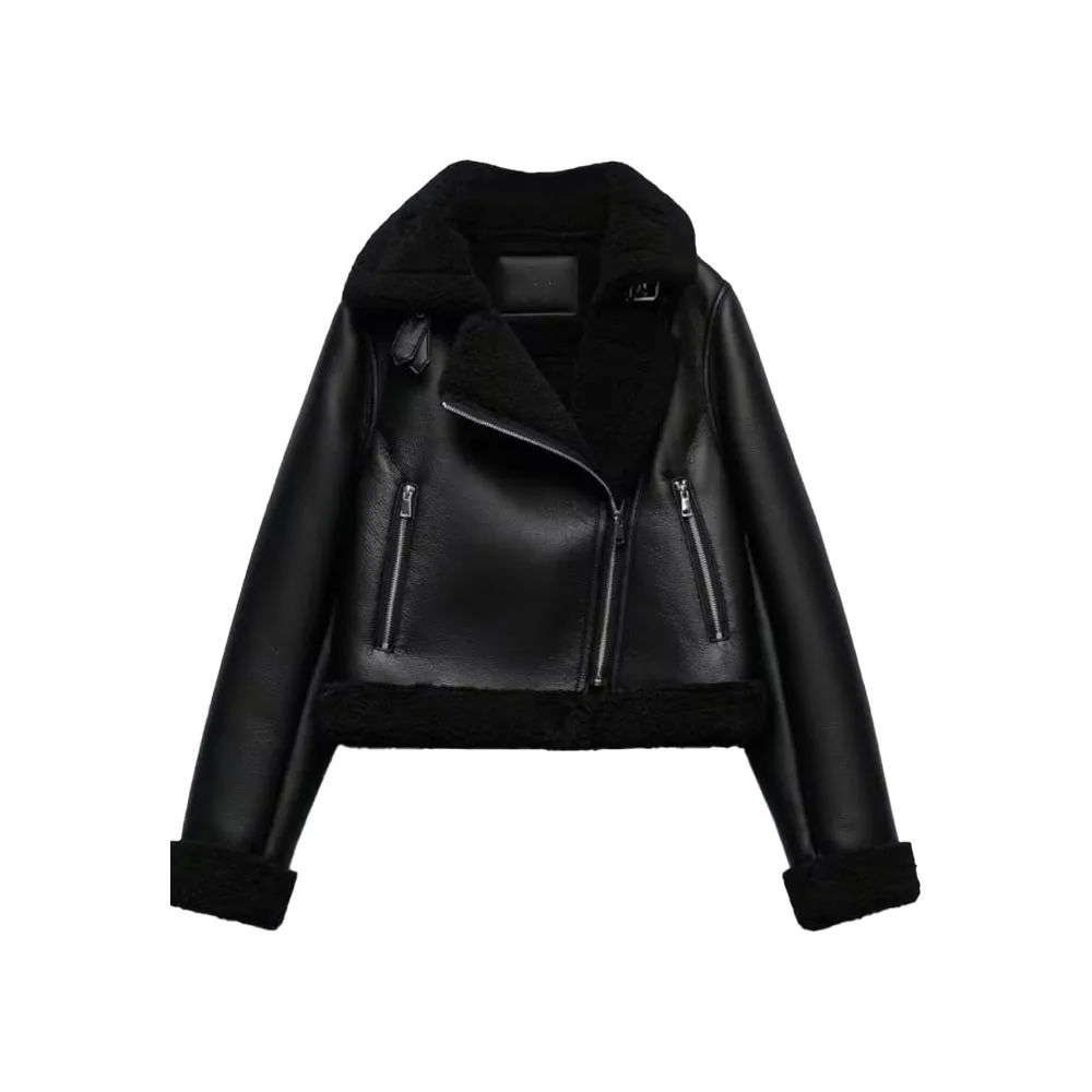 BER&OYS&ZA2022 new women's fashion lapel high quality double sided imitation leather jacket jacket 8741267