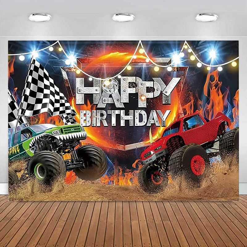 

Truck Boys Birthday Backdrop Party Supplies Decorations Racing Car Banner Background Boy Photography Girls Adult Baby Shower
