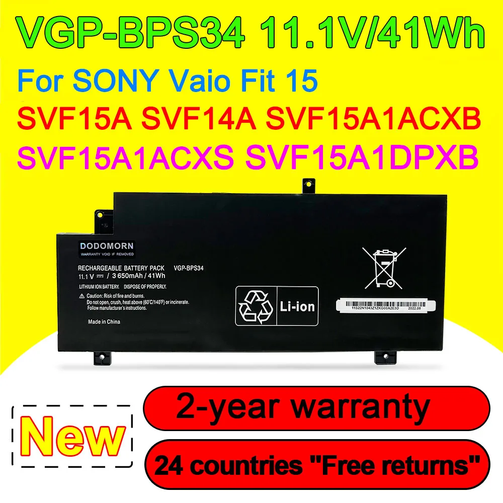 

VGP-BPS34 Laptop Battery For SONY Vaio Fit 15 SVF15A SVF14A SVF15A1ACXB SVF15A1ACXS SVF15A1DPXB 11.1V 41Wh 3650mAh In Stock