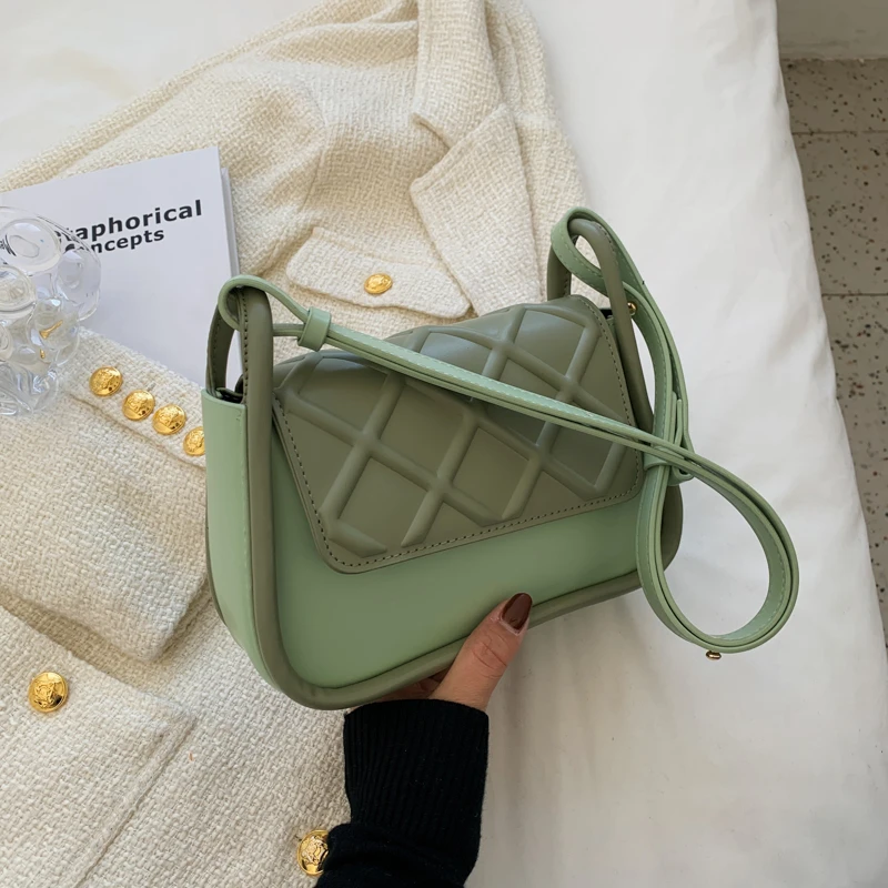

Design Diamond Lattice Metal Chain PU Small Square Bag 2022 Summer Fashion Simple All-Match Women Messenger Bags