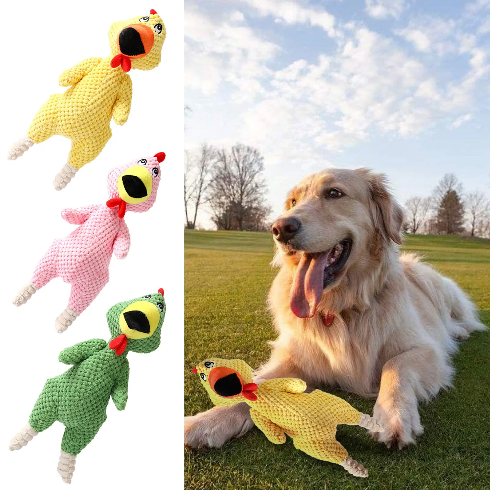 

Кричащая курица, блестящий звук, забавная плюшевая жевательная игрушка для маленьких и средних собак, интерактивные вельветовые игрушки