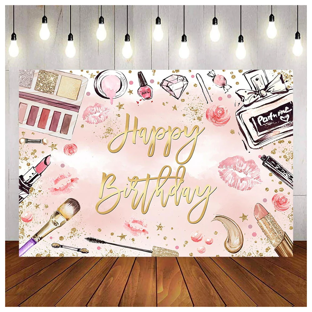 

Pink Makeup Birthday Backdrop Spa Glamour Cosmetics Theme Party Banner Decor Pink Beauty Make Up Women Photography Background