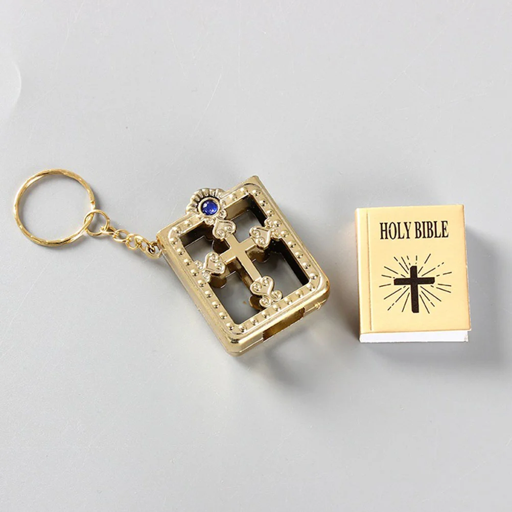 

4pcs Mini Holy Bible Keychain Religious Favor Christian Jesus Keychain Keyring (Golden and Silver, Random Rhinestone Color)