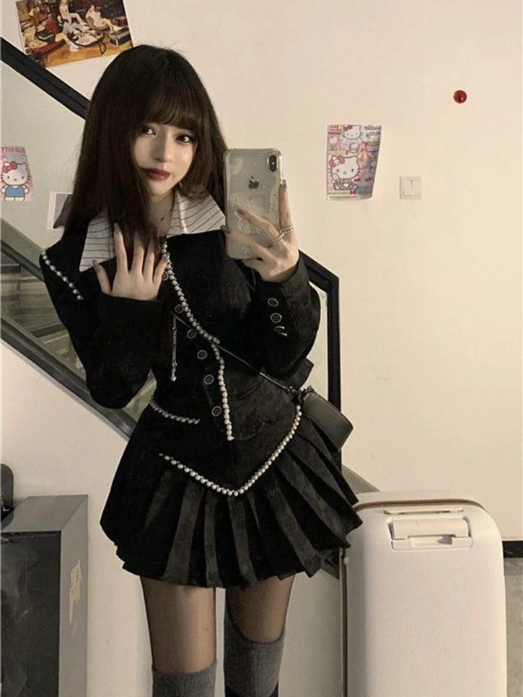 Женский костюм черный пиджак и юбка комплект из 2 предметов облегающая одежда