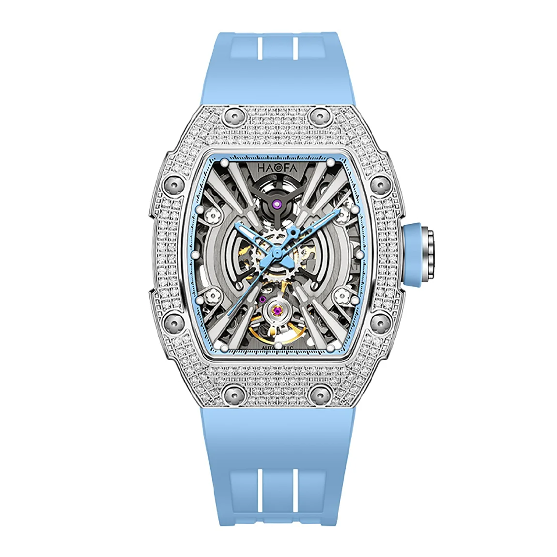 

Haofa Luxury Automatic Mechanical Watch For Men Diamond Bezel Middle Size Sapphire Luminous Watch Skeleton Waterproof Men 1907L