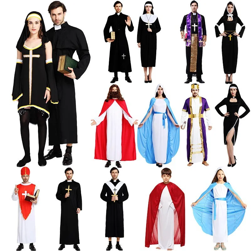 

Halloween Jesus Costume for Men and Women, Missionary and Pastor Suit, Medieval Role-playing Women's Clothing