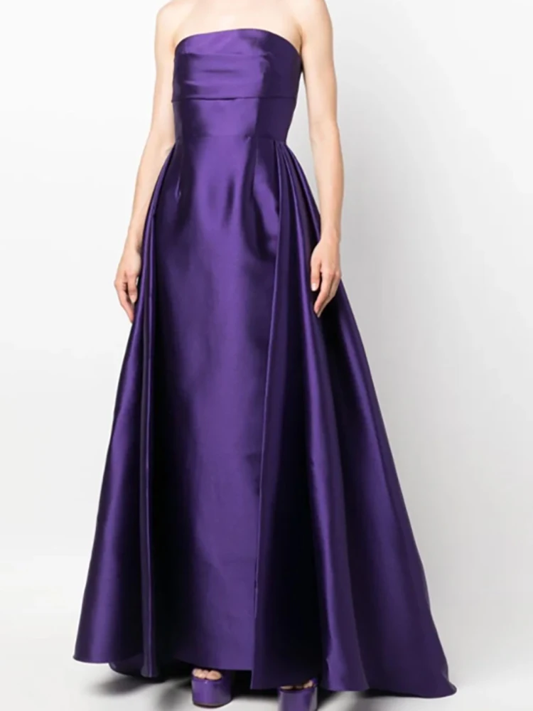 Женское вечернее платье без бретелек DEAT атласное плиссированное платье-трапеция