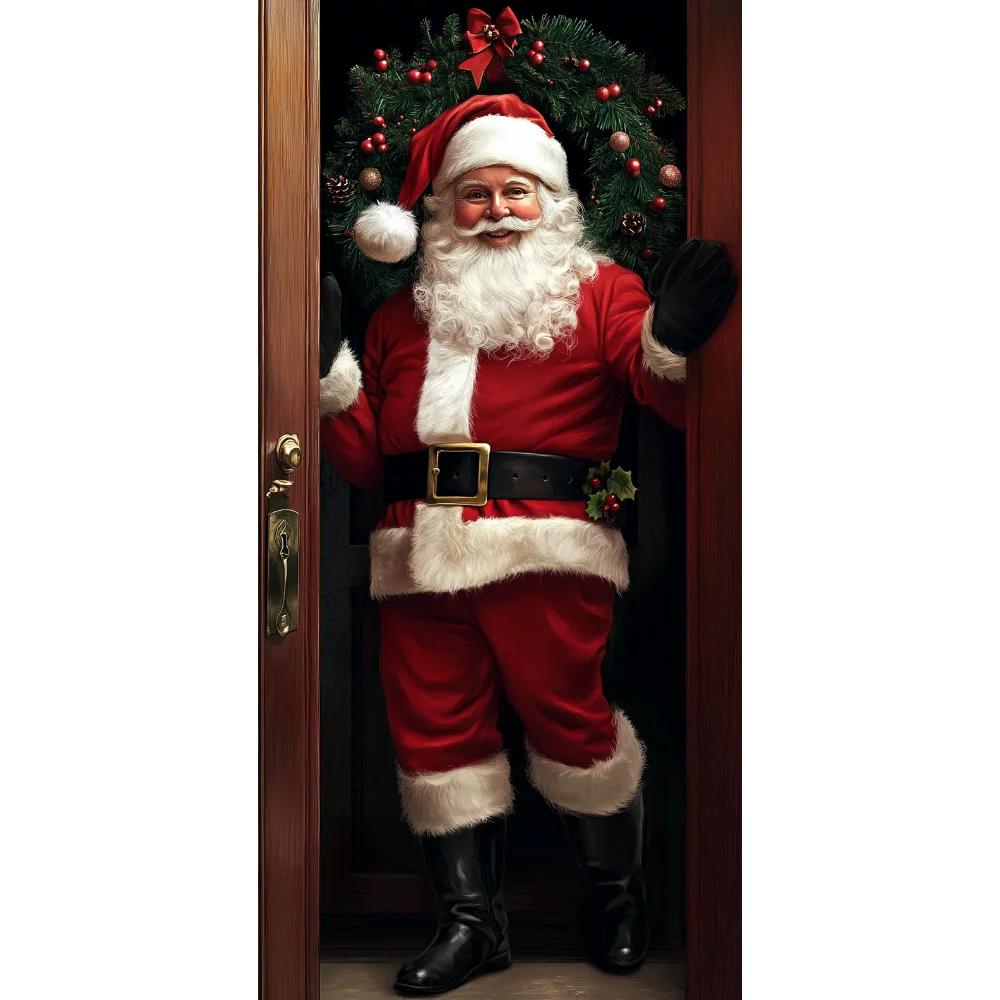 

Рождественский баннер "Санта-Клаус открыть дверь"