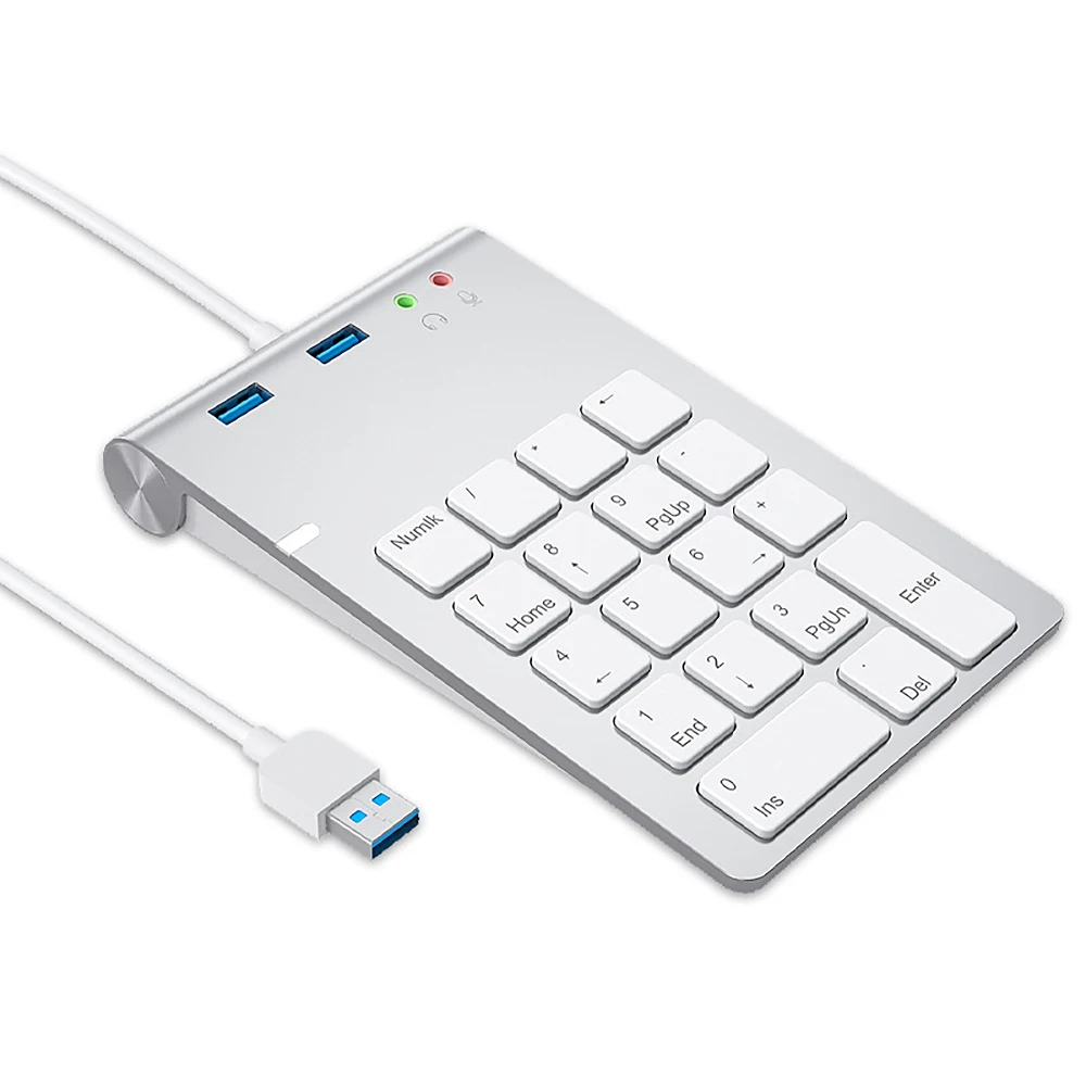

USB Numeric Keypad with USB3.0+3.5mm Audio Interface Hub Multifunctional Accounting Financial Calculator Small Keyboard
