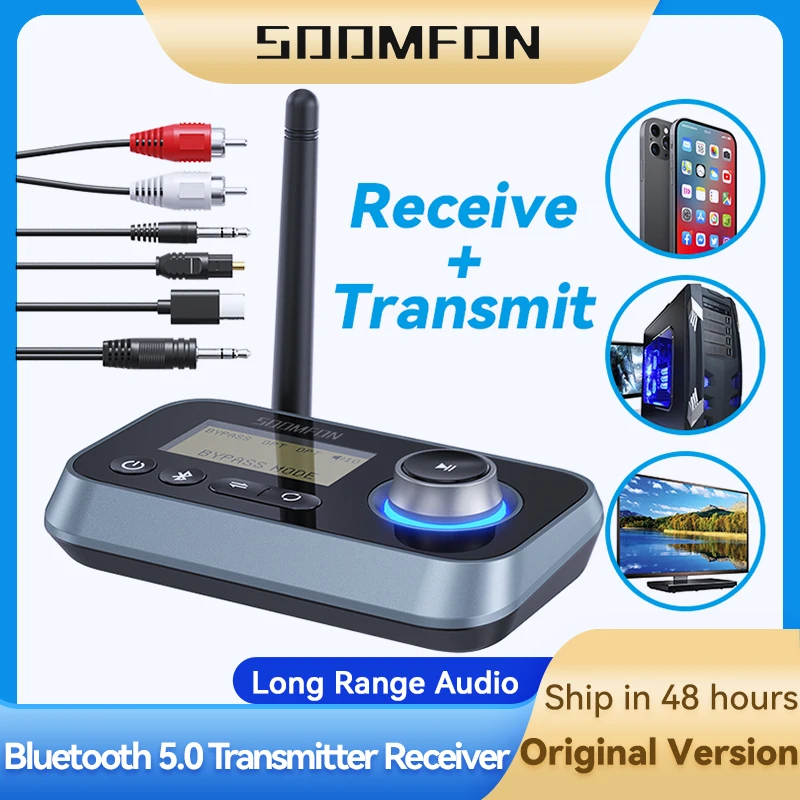 Беспроводной аудиоадаптер SOOMFON Bluetooth 5 0 приемник-передатчик ЖК-дисплей RCA разъем
