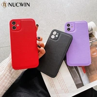 pure color leather phone case for iphone 13 12 11 pro max mini xr x xs max 7 8 plus se 2 shockproof soft lens protection cover